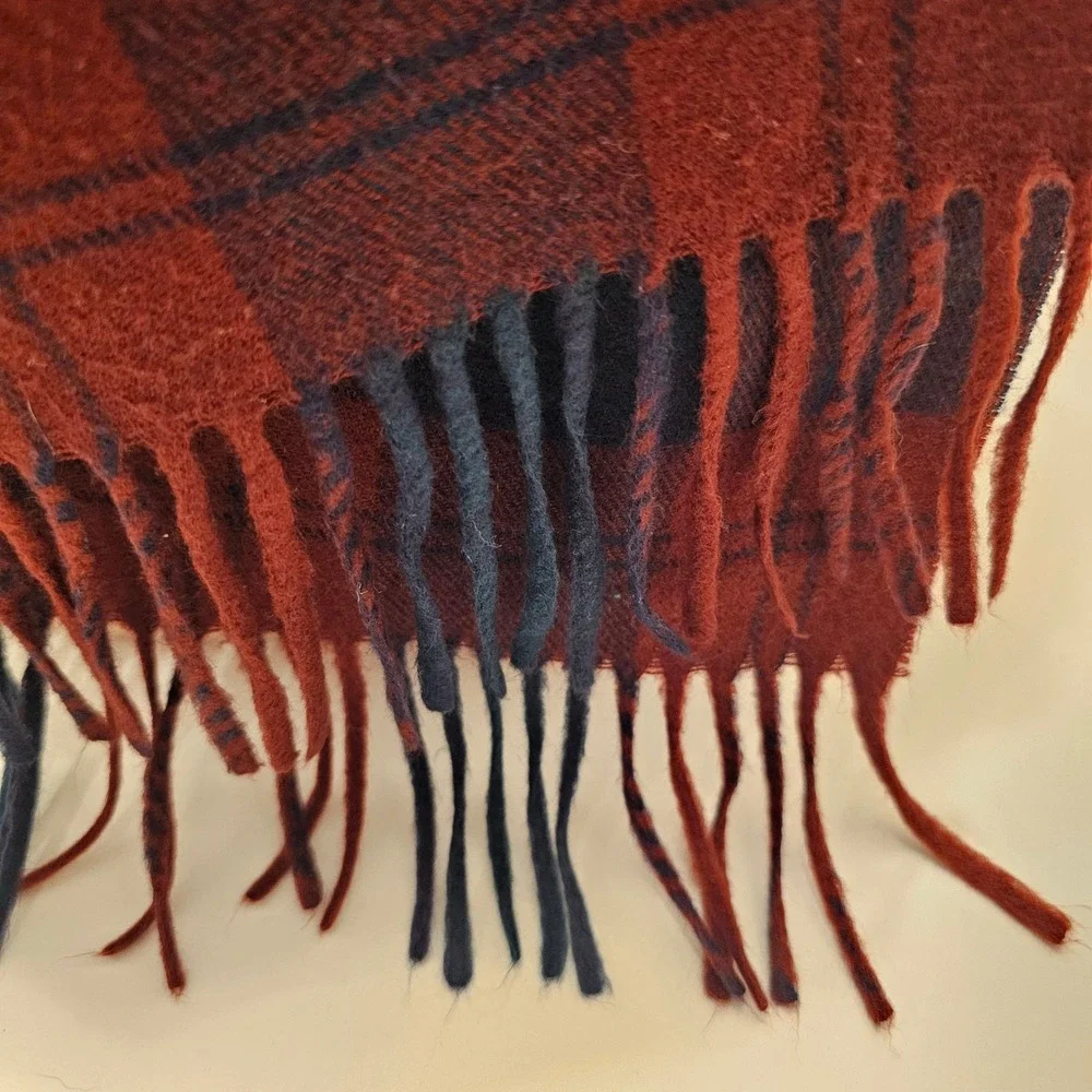 Christian Dior Monsieur Vintage Scarf Red Navy Plaid Cashmaire Acrylic Japan